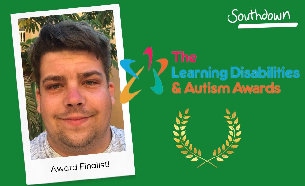 A green graphic with an image of an Award Finalist to the right. The text reads: The Learning Disability Awards.